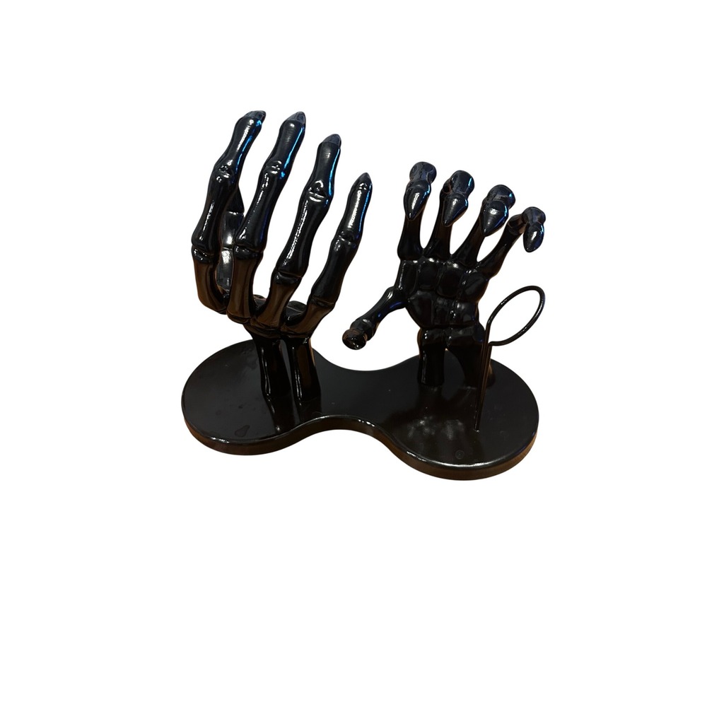 Hyde & Eek Skeleton Hands Wine Bottle Holder Glossy Black Halloween Goth Decor